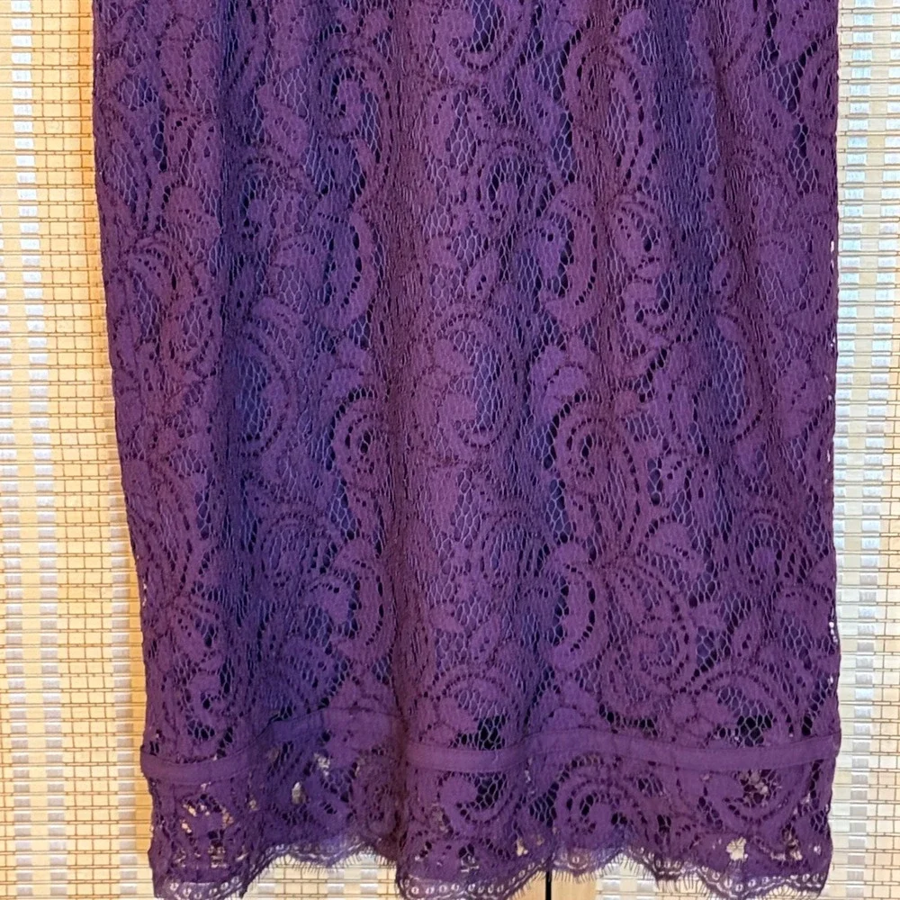 Adrianna Papell Purple Lace Sheath‎ Dress Cap Sleeve V-Neck Cocktail Size 6